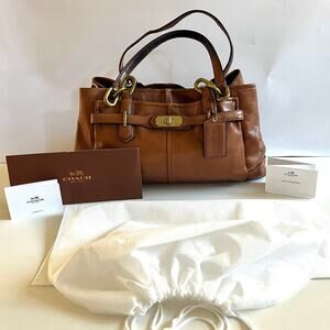 COACH Leather TURNLOCK Chelsea Jayden Satchel, Brown + Dustbag + Care Cards